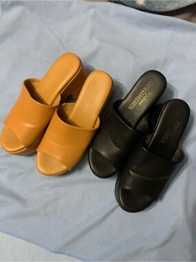 Anthropologie Leather Slides -  price is for BOTH Black and Tan